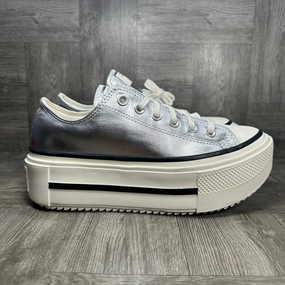 Converse Platform Sneakers Womens 9 Metallic Silver Chunky Low Top NEW